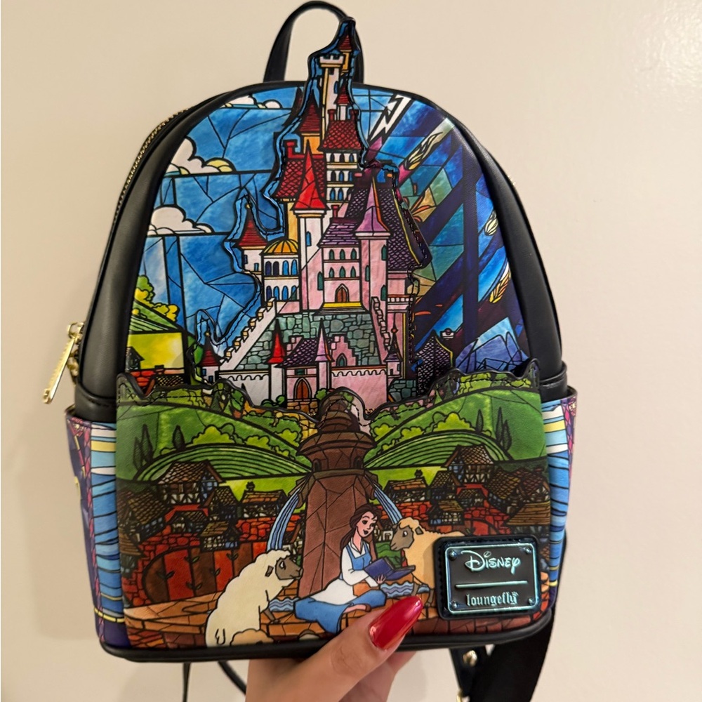 Disney Loungefly Stained Glass Beauty and the Beast Mini Backpack